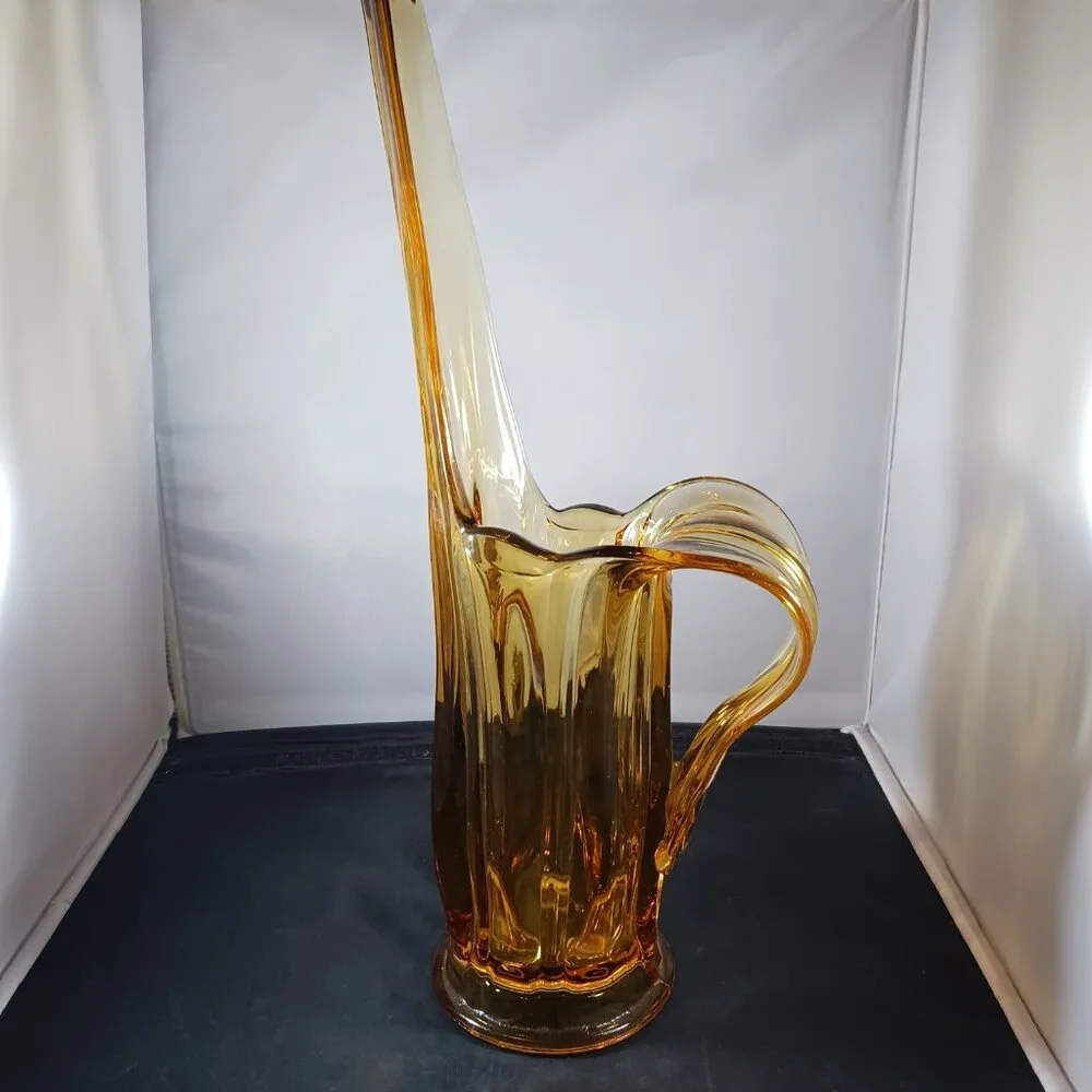 Vintage Le Smith Amber Glass Swung Vase Glass 17in Tall RARE